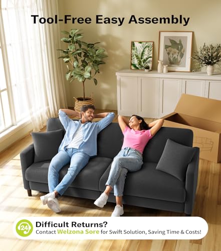 Image of Welzona 83 inch Couches for Living Room, Teddy Sofa Couch, Comfy Sofas for Living Room, Tool-Free Setup Loveseat Sofa, All-Wood Love Seat Couches, Small Couch 2 Pillows Included, Grey