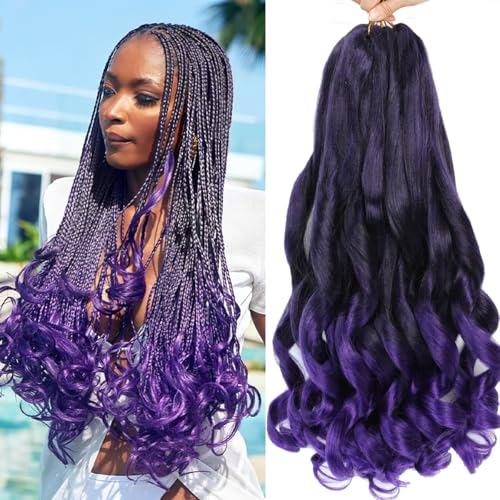 Mèches French Curl 22 pouces ondulées violettes et noires 1B crochet braids