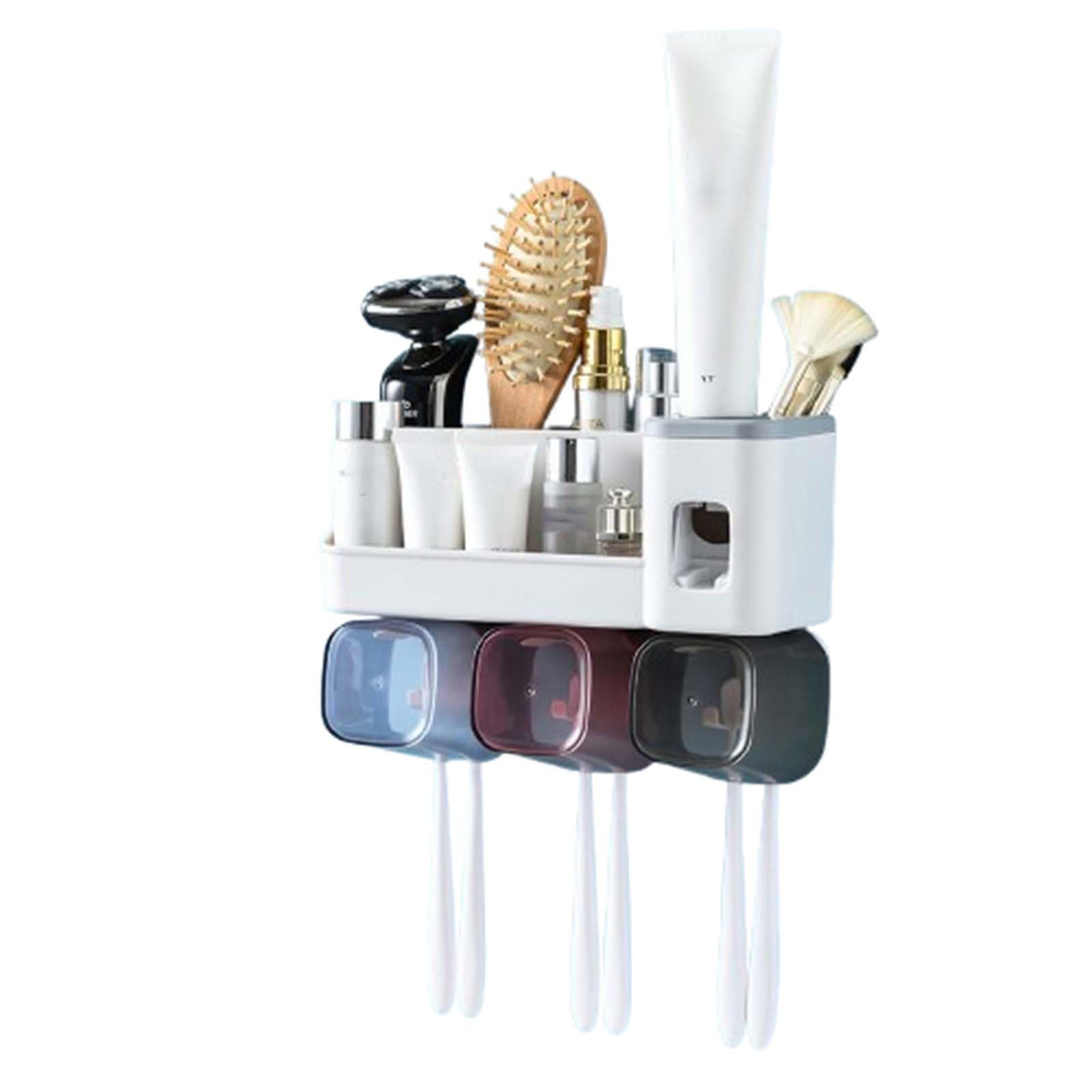 Dispensador Pasta Dientes Dispensador De Pasta De Dientes Organizador Baño Porta Cepillo De Dientes Viaje Portacepillos De Dientes Pared Soporte Cabezales Cepillo Automatico (23.5x11.5x18cm,White)