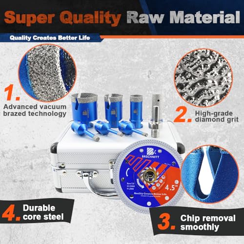 Image of Diamond Core Drill Bit Set - BRSCHNITT Tile Hole Saw Kit 1 /4 * 2 inch 5 /16 inch 1 inch 1-3 /8 inch2 inch & 4 /5 inch Finger Bit & for Porcelain Tile Ceramic Marble Granite Diamond Blade