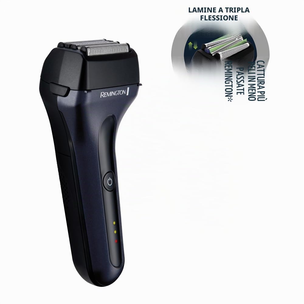 Remington Rasoio Elettrico uomo, a Lamina, Senza Fili, Wet & Dry, 100% Impermeabile, Trimmer Dettagli Pop-up, Lame Foil Tri-Flex, Ricarica USB-C, 80 min di Utilizzo, 120 min Ricarica, Serie StyleF7000
