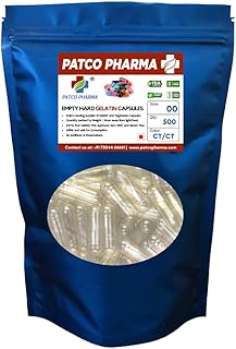 Patco Pharma - Size 00 Clear Empty Gelatin Pill Capsule - Non-GMO and Gluten Free | DIY Powder Filling (Pack of 500)