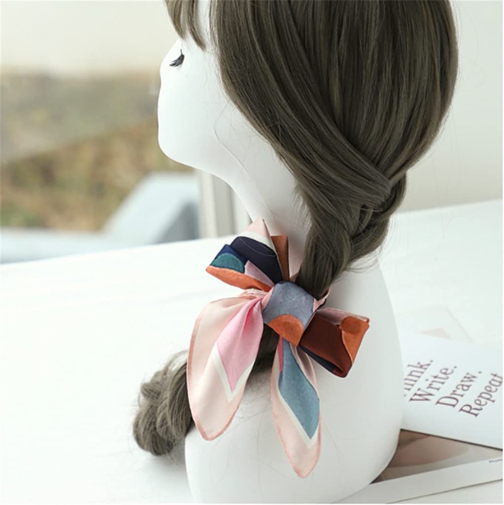 Bufanda de Mujer Bufanda Cuadrada Estampado de Corbata de Pelo Pañuelo de Seda Satinada Pañuelo de Cabeza para Mujer Bufanda de Seda de Tira Larga pequeña (C 55 * 55CM)