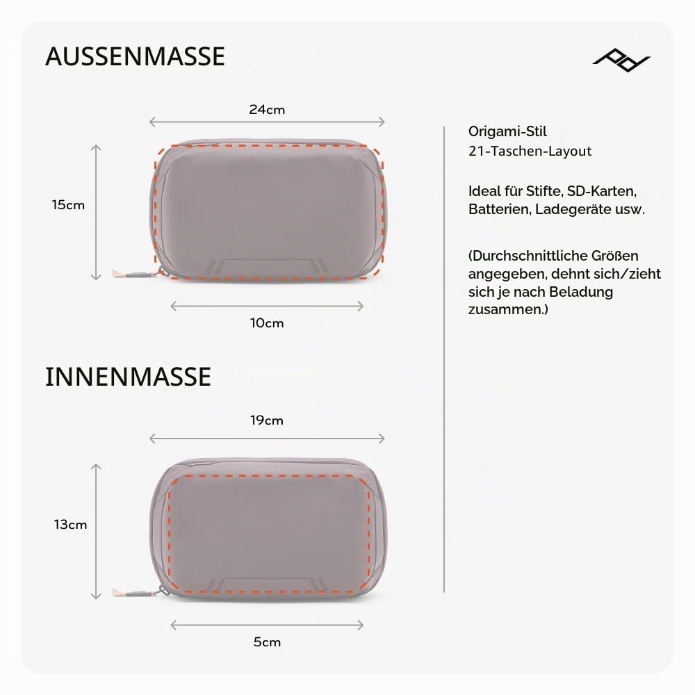 Peak Design Tech Pouch, Eclipse, Elektronik-Organizer für Reisen oder den Alltag, Origami-Stil, Kabeldurchführung, wetterfestes recyceltes Nylon, Ausrüstungstasche für Damen und Herren