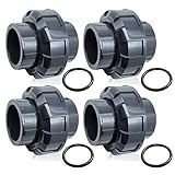 PVC Union Pipe Fitting, 4Pcs 1inch Slip Union Coupling Adapter, Schedule 80, EPDM O-ring, Socket x Socket, Grey