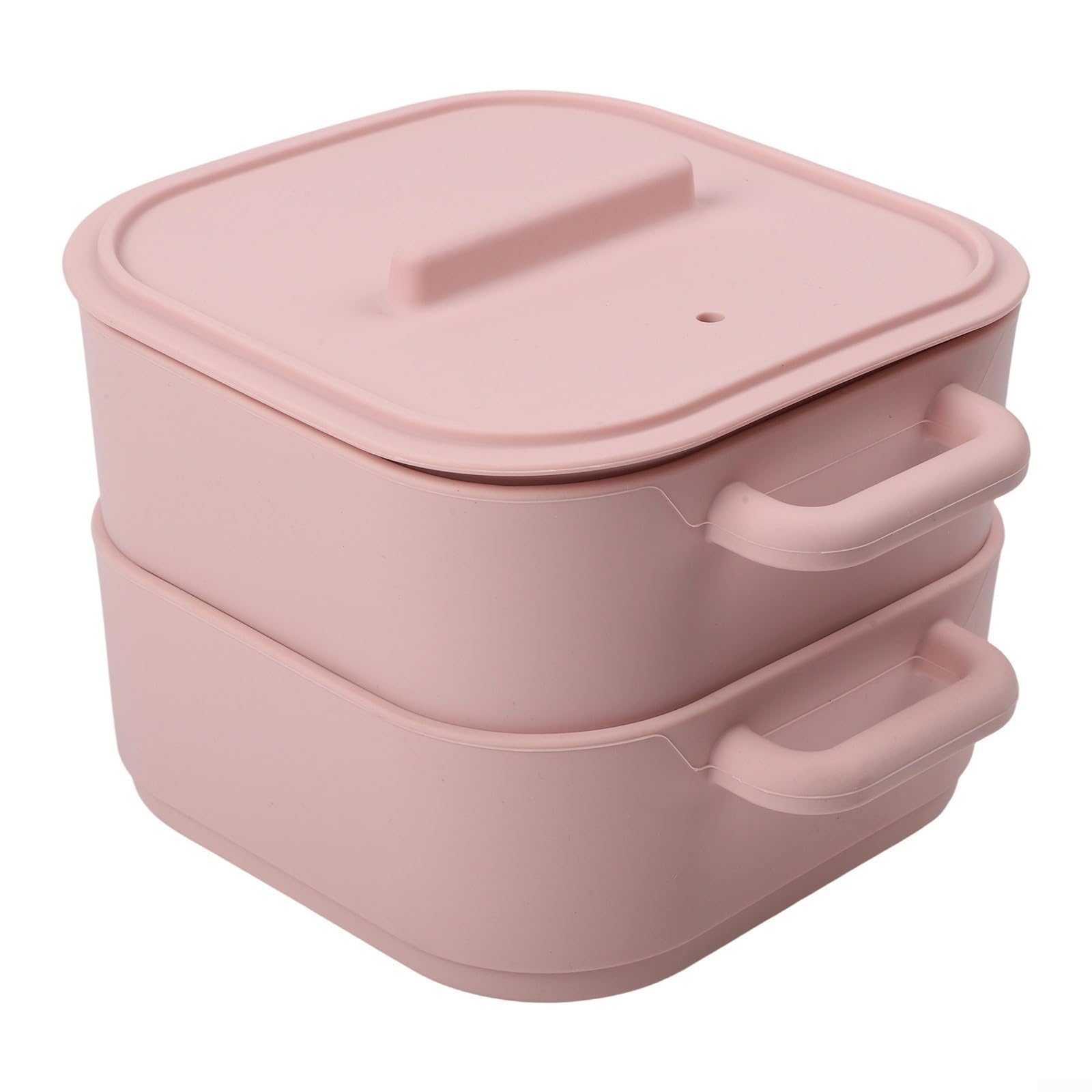 Set di 2 pentole a vapore in silicone per microonde con manico, vaporiera per verdure e contenitore resistente al calore, cottura rapida per pesce e carne, 22 x 17 x 14 cm, grigio (Light Red)