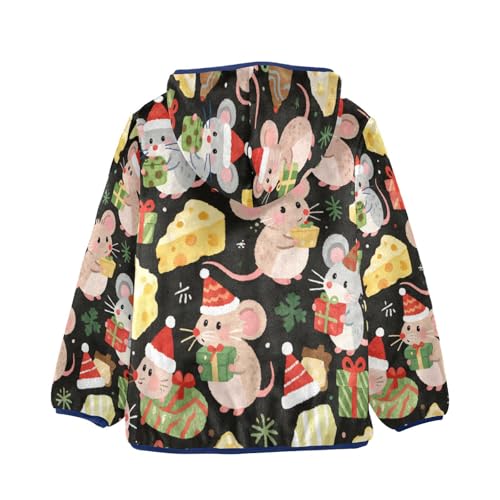 Mice Cheese Santa Hats Toddler Fleece Jacket Girl Boys Hooded Fleece Jacket Coat Warm Outwear Zip-up 3-10T2
