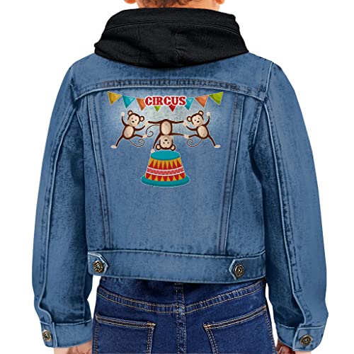 Circus Print Toddler Hooded Denim Jacket - Gifts for Primate Lovers - Gifts for Kids
