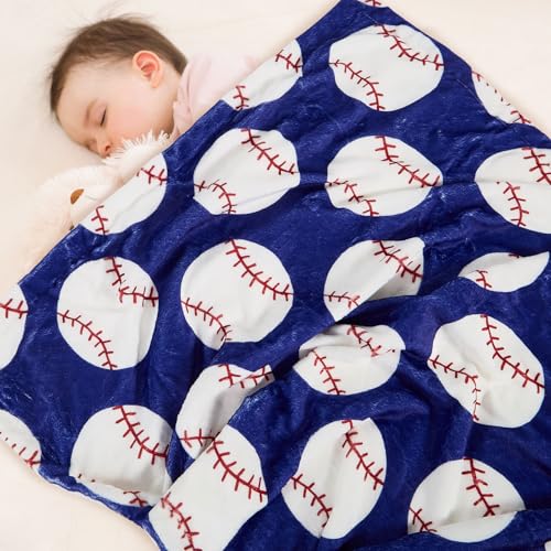 Image of Baseball Baby Blanket for Boys Girls Soft Fleece Minky Blanket with Dotted Backing Double Layer Newborn Toddler Blankie for Nursery Stroller Crib Gift to Son Nephew Grandson 26.5 * 40 Inches