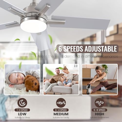 Image of 42 Inch Brushed Nickel Ceiling Fans with Lights and Remote, LED Ceiling Fan