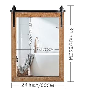 Farmhouse Bathroom Vanity Mirrors - Rustic Wood Framed Bathroom Mirror in Barn Door Style, Decorative Mirrors - 24"x34" Brown, Enhance Your Home Wall Decor Farmhouse Bathroom Vanity Mirrors Rustic Wood Framed Bathroom Mirror in Barn Door Style Decorative Mirrors 24×34 Brown Enhance Your Home Wall Decor