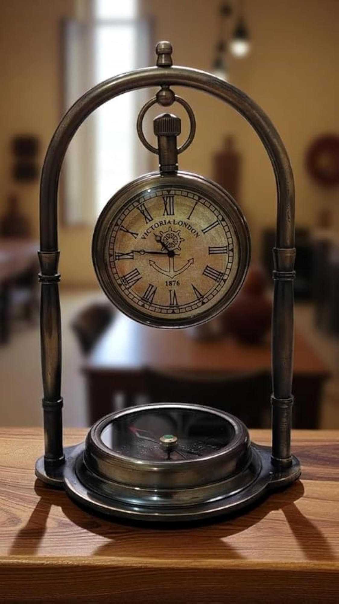 Nautical Antique Brass Hanging Pocket Watch-Style Clock