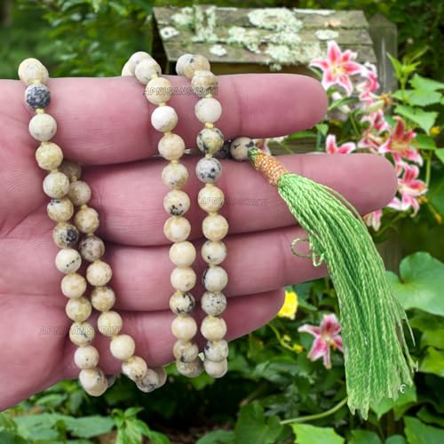 Image of Apnisanskriti Premium Serpentine Stone Mala for Men and Women (6mm, AAA Quality, Lab Certified, 108+1) - Natural Stone Beads Mala - Green & Black Bandings Colour - Pack of 1
