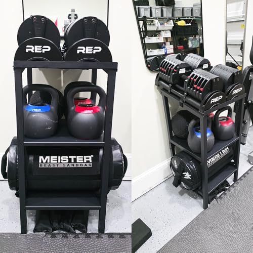 OGODU Commercial Heavy Duty Adjustable Dumbbell Stand & Kettlebell Stand, Adjustable Dumbbell Weight Rack, Kettlebell Storage Rack, Weight Rack for Garage/Home Gym/Commercial with Non-Slip Base, Anti-Tip Safety & Space-Saving Design, Weight Capacity: 500-800 lbs