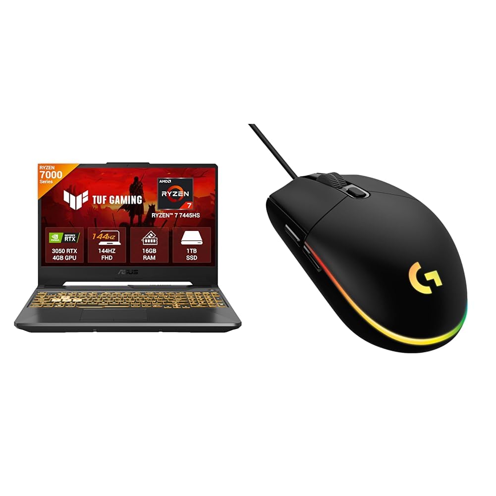 ASUS TUF A15 Gaming Laptop,AMD Ryzen 7 7445HS+4GB RTX 3050,16GB RAM,1TB SSD with Logitech G102 Black Gaming Mouse, Wired, RGB, 8000DPI-image-20