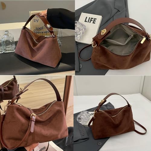 Image of Brown Suede Handbag - Women's Suede Tote & Hobo Bags