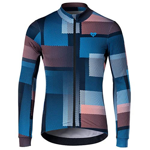 MY KILOMETRE Herren Thermo Fahrrad-Trikot Langarm Radtrikot MTB Jersey mit Reißverschluss Taschen Marineblau-Bedruckt L Cover