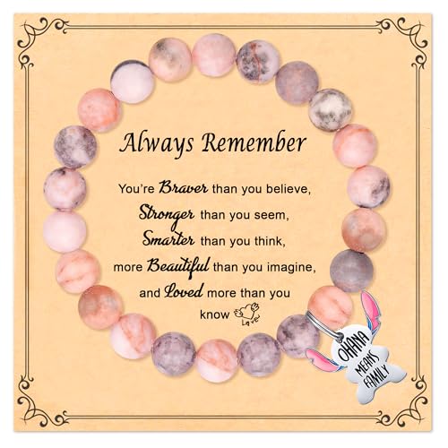 SHBOAZED Pink Natural Stone Stitch-Shape Bracelets for Daughter Granddaughter Niece Sister Women Stuff Gifts Bracelet Jewelry
