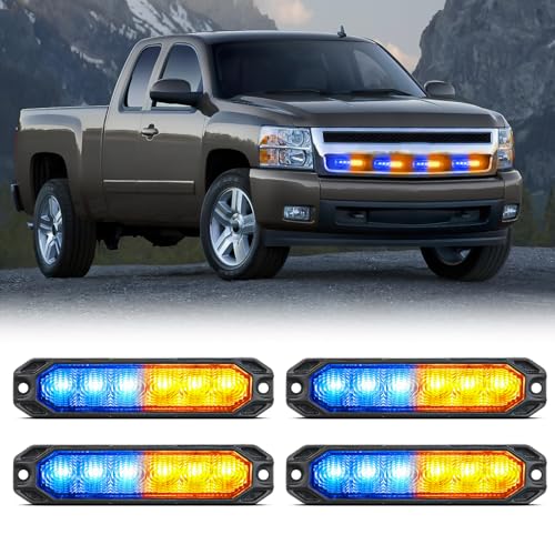 Image of Nilight 6LED Emergency Strobe Lights 4PCS Ultra slim Surface Mount Hazard Caution Light bar 12-24V Sync Feature Warning Flashing kit for Truck Car Vehicle ATV SUV UTV Yellow and Blue