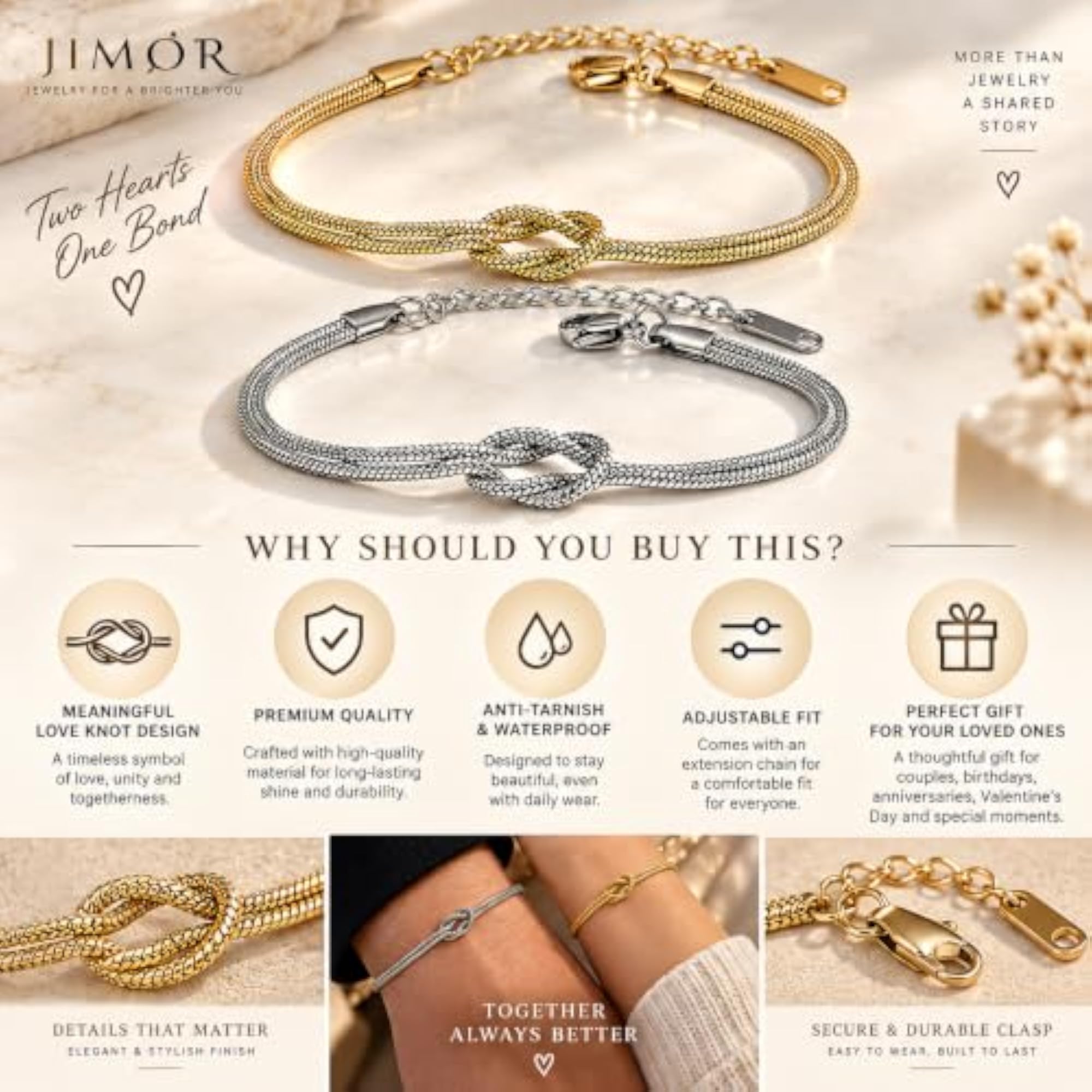 Love Knot Bracelet Set of 2, Adjustable Couple Jewelry
