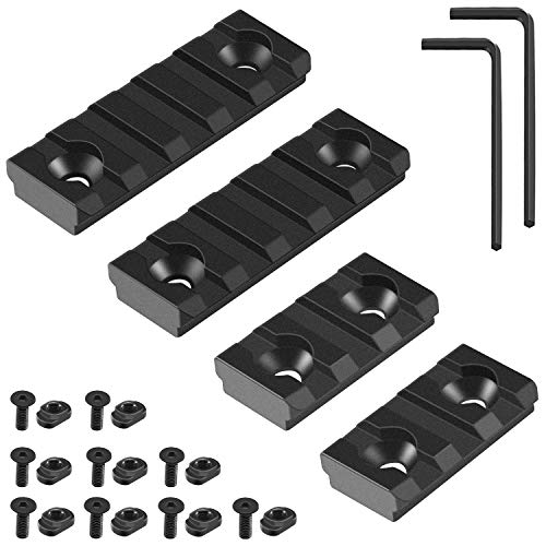 FANGOSS Picatinny Rails Set, 3 5 Slots Aluminum Alloy Picatinny Rails Section Adapter with 9 Nuts & 9 Screws & 2 Hex Wrench, 4 Pack(2PCs 3-Slot & 2PCs 5-Slot)