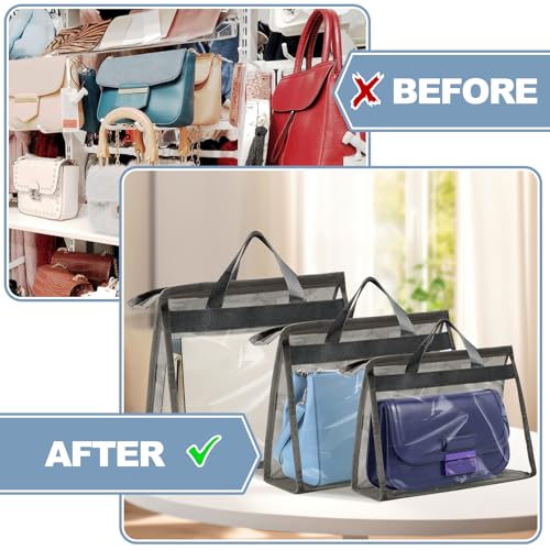 Image of 9 Pieces Storage Organizer for Handbags,3 Sizes Dust Bags for Handbag Storage,Clear Handbag Storage Bag with Zipper and Handles,Dustproof & Moistureproof (Gray)