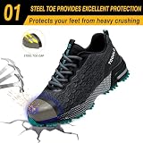 AONEGOLD Obuwie ochronne dla mężczyzn i kobiet, lekkie, stalowe noski, buty sportowe, oddychające, wygodne, antypoślizgowe, odporne na przebicie, buty robocze, rozmiar 36-40, 8391 Szary, 39 EU