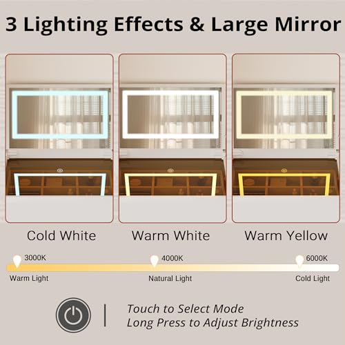 image for LIKIMIO Vanity Desk with Mirror and Lights, Flip Top Lighted Mirror Ma