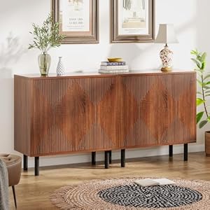 Tribesigns Vintage Walnut Storage Cabinet Set Freestanding Floor Cabinet Classic 59 inches Sideboard Wood Buffet Cabinet with Doors Large Storage Cabinet for Living Room Dining Room Garage