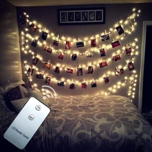 AOSTAR 40 LEDs Photo Clips String Lights (16.4ft, Warm White) Remote Control Fairy String Lights for Bedroom Hanging Photos, Cards and Artworks