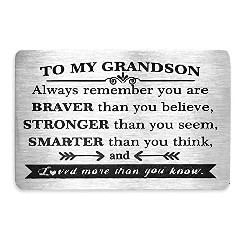 Grandson Gifts Engraved Metal Wallet Inserts Card Inspirational Grandsons Gift from Grandma Graduation Birthday Present Always Remember You Are Braver than You Believe Note Cards Cover