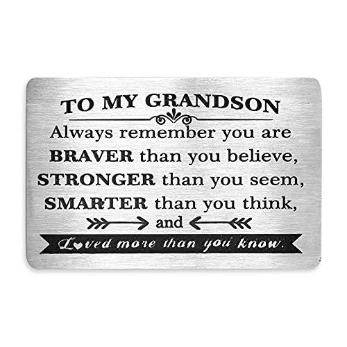 Grandson Gifts - Tarjeta de metal grabada, diseño de nietos con texto en inglés "Grandson Gifts Cover