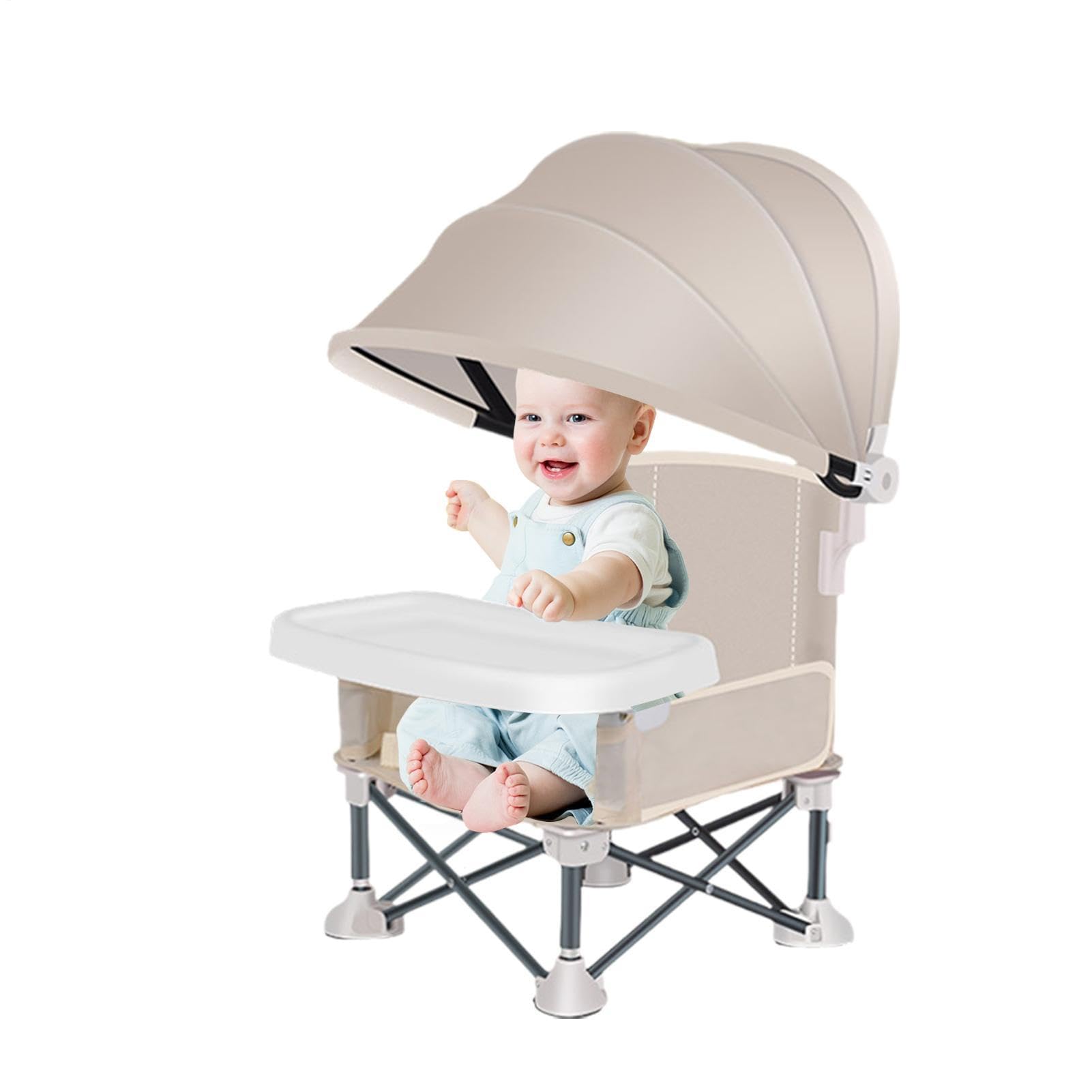 Chaise Portable Pour Bébé Repas Siège Enfant Extérieur Plateau Amovible | Chaise Repliable pour Bébé avec Store pour Extérieur Maison Pelouse Plage Camping