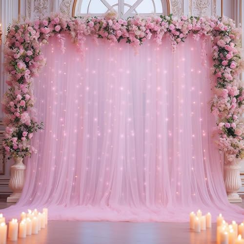 Image of 2pcs Backdrop Decoration Net Tulle Large Size, Nylon Made, Reusable, Soft, Wrinkled Free, 8 x 5 ft Each, Cabana Tent Party Decoration Items for Birthday, Anniversary (Light Pink)