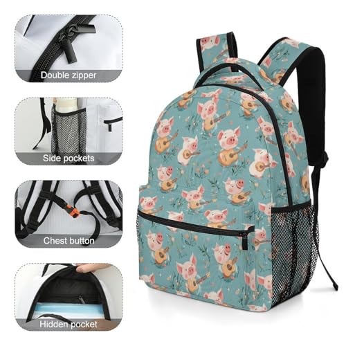 Cute Pigs Playing Guitar Funny Backpack Casual Daypack Lightweight Shoulders Bag for Men Women Cute Print4