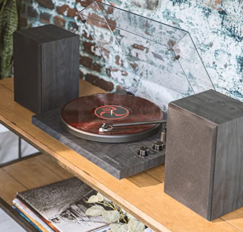 Image of Crosley C62C-BK Record Player with Speakers, Black | 2-Speed Turntable, ATN3600L Audio-Technica Cartridge, Standard 1 /2 inch Mount, Bluetooth In, Matching External Speakers