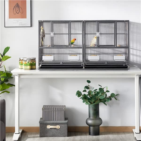 Abician Cage à Oiseaux Large Empilable Cadre en Métal Cage d’élevage Divisée pour Petits Oiseaux Pinson Canaris Perruches 95,5 x 45,5 x 52,5 cm Noir