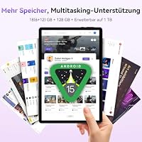 MENTUME Tablet 10 Zoll, Android 15 Tablets, Unisoc T30 Quad-Core, 18 GB RAM + 128 GB ROM + 1 TB TF, 1280x800 HD IPS Display, 5MP + 8MP Duale Kamera, 6000 mAh, WiFi 6, BT 5.0, Widevine L1, GPS (L90) – Ansicht 5
