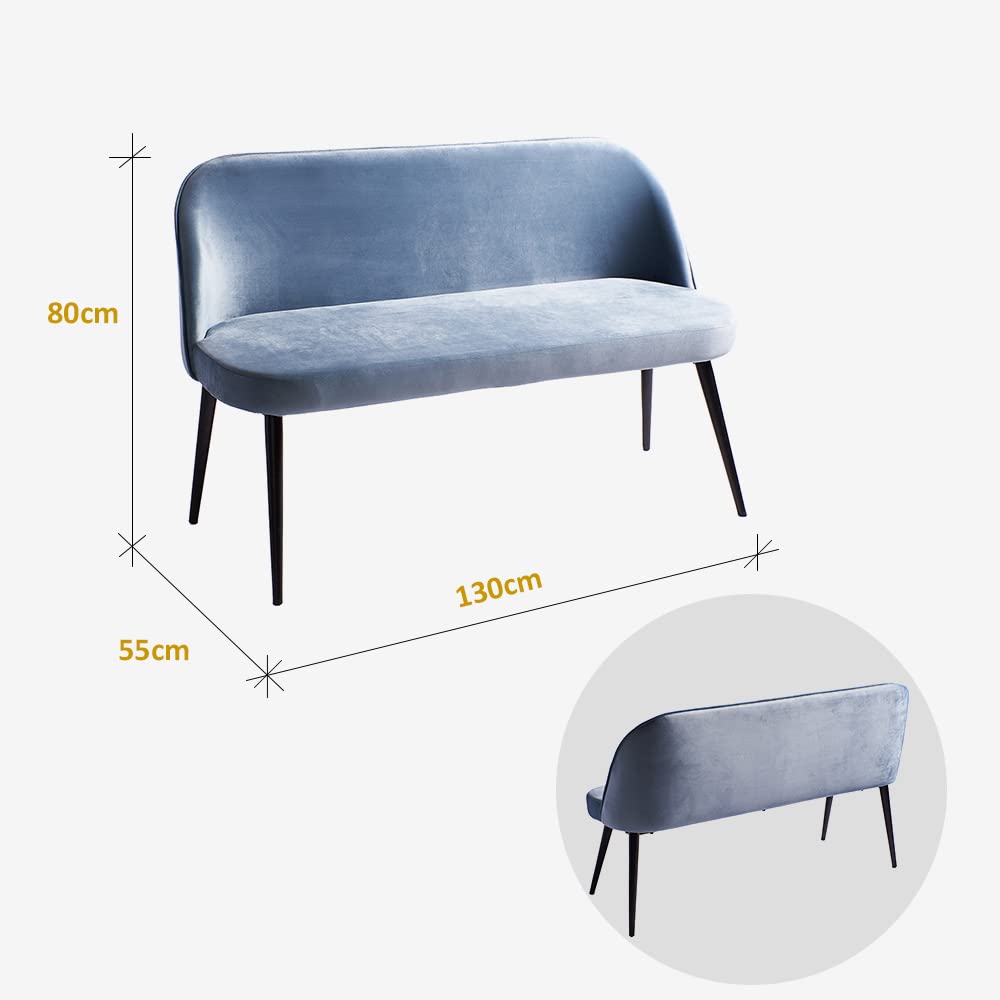 divanetto in velluto azzurro due posti - design senza braccioli - panca velluto elegante salvaspazio - 130 cm - Pronta consegna