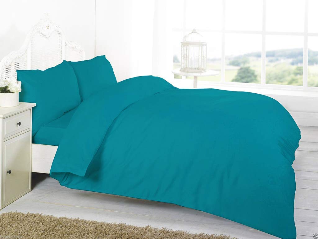 Comfy Nights Luxury Plain Dyed Pollycotton Duvet/Quilt Set (King, Teal)