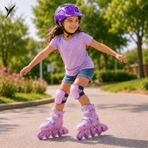 Image of Jaspo Novice 2-in-1 Kids Roller Skates Combo- Inline to Quad Convertible | Adjustable Size | PU Wheels | Fiber Body | Lightweight & Comfortable Skating Combo (Purple, Extra Small)