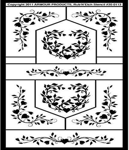 Armour Etch Stencil Rub N Etch Stencil, Floral Hearts, 5-Inch by 8-Inch