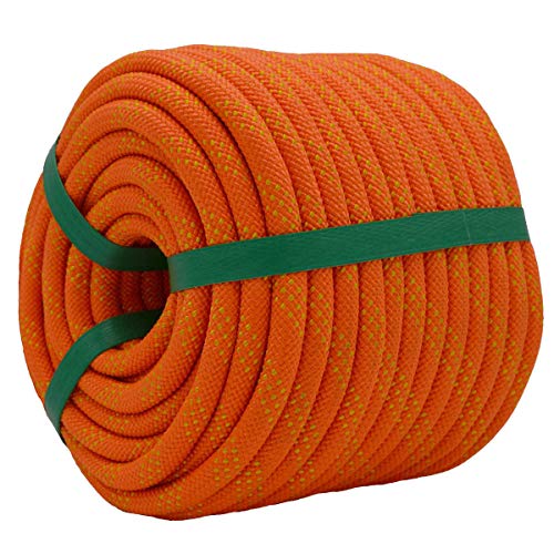 YUZENET Braided Polyester Rigging Rope (3/8 in X 50 ft) Strong Pulling Rope for Arborist Sailing Camping Swings, Orange/Yellow