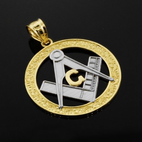 10k Two-Tone Yellow Gold Freemason Round Masonic Bail Pendant3