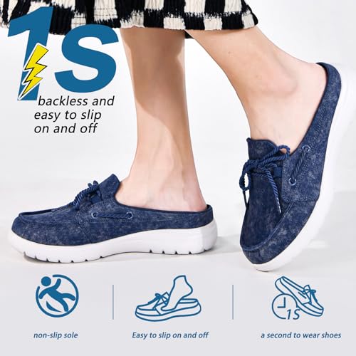 Buyrew Mules for Women Slip on Shoes Comfortable Knit Canvas Walking Flats with Arch Support Breathable Clogs House Slippers2