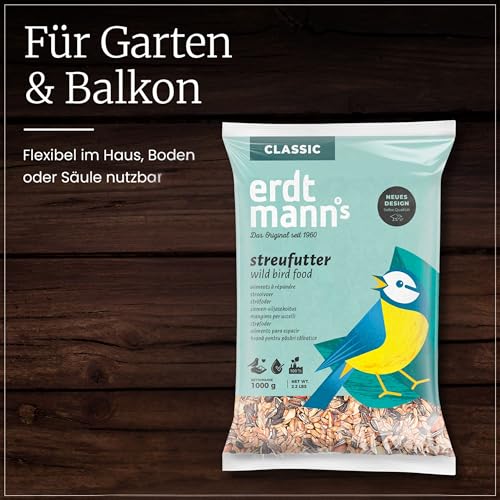 Erdtmanns Streufutter für Wildvögel – Futtermischung mit Sonnenblumenkernen, Hirse & Getreide – energiereiches Vogelfutter für Ganzjahresfütterung – für Garten, Balkon & Futterhaus (10 kg)