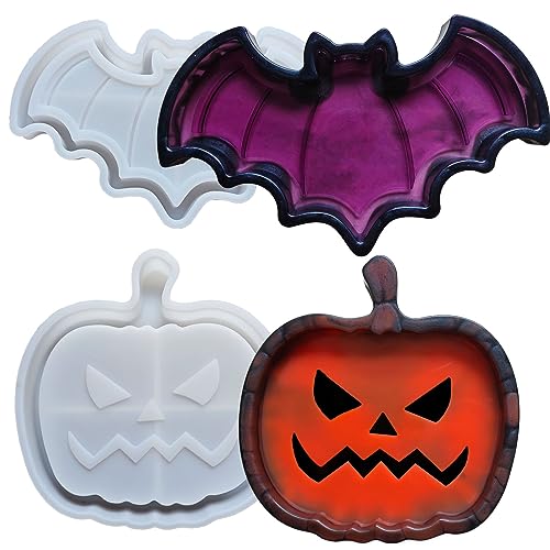 2 Set of Bat Pumpkin Tray Storage Resin Mold Molds Epoxy Resin Pumpkin Bat Shaped Halloween Tray for Fruit Candy Jewelry Cup Holder Container DIY Making Decor Art Crafts