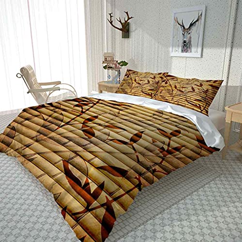 UQZHZL Bedding Duvet Cover Set With Zipper Closure & Corner Ties Yellow Bamboo Print Hotel Quality Soft & Breathable Easy Care Microfiber Double Quilt Set 3pcs 170x210 cm - Includes 2 Pillow Cases