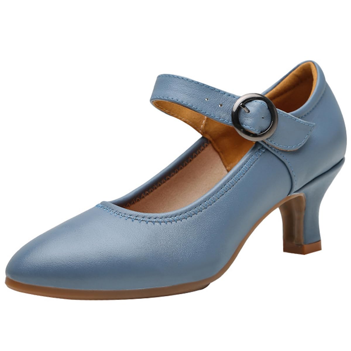 Zapatos de Baile de Salón Mujer Tacon Bajo 5cm Cerrados Zapatos de Baile Salsa Latina Bachata Tango Vals Cuero para Interior Fiesta