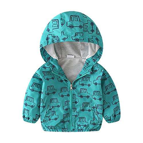Toddler Boys Windbreaker Long Sleeve Windproof Outwear Casual Zip Hooded Jacket (Green, 3-4 Years)